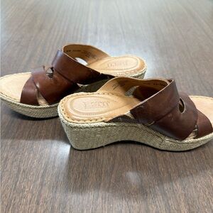 Born Brown Leather Wedge Sandals